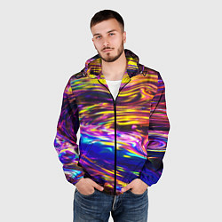 Ветровка с капюшоном мужская Неоновые полосы текстура, цвет: 3D-черный — фото 2