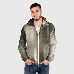 Ветровка с капюшоном мужская Размытые серо-бежевые полосы, цвет: 3D-белый — фото 2