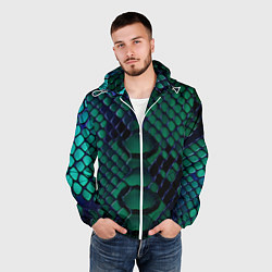 Ветровка с капюшоном мужская Бирюзовая змеиная кожа, цвет: 3D-белый — фото 2