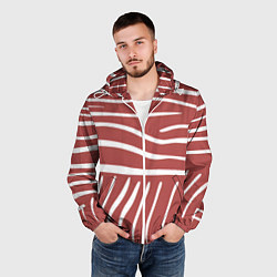 Ветровка с капюшоном мужская Полоски красной зебры, цвет: 3D-белый — фото 2