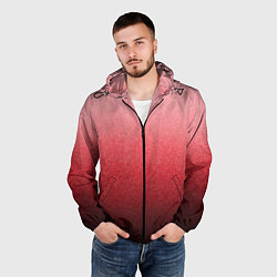 Ветровка с капюшоном мужская Мягкий градиент красно-розовый текстура крошка, цвет: 3D-черный — фото 2