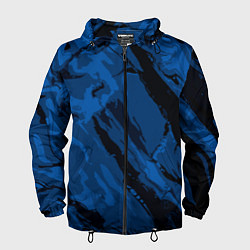 Ветровка с капюшоном мужская Тёмный синий абстракция, цвет: 3D-черный