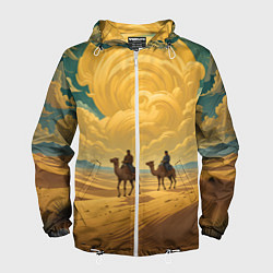 Ветровка с капюшоном мужская В пустыне на верблюдах, цвет: 3D-белый