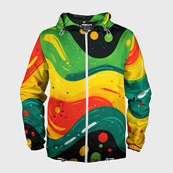 Ветровка с капюшоном мужская Желто-зеленая краска текстура, цвет: 3D-белый