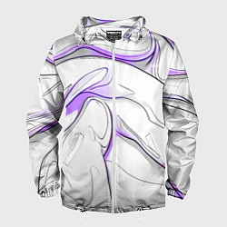 Ветровка с капюшоном мужская Черные и фиолетовые линии на белом, цвет: 3D-белый