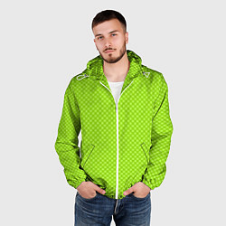 Ветровка с капюшоном мужская Салатовый паттерн в мелкий квадратик, цвет: 3D-белый — фото 2