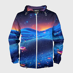 Ветровка с капюшоном мужская Синяя дюна - текстура, цвет: 3D-белый