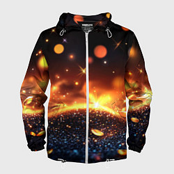 Ветровка с капюшоном мужская Оранжевое боке на черном, цвет: 3D-белый