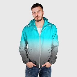 Ветровка с капюшоном мужская Серо-голубой светлый градиент, цвет: 3D-белый — фото 2