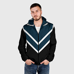 Ветровка с капюшоном мужская Синий с чёрным и белые полосы, цвет: 3D-черный — фото 2