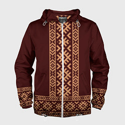 Ветровка с капюшоном мужская Золотой узор на бордовом - вышиванка рубаха, цвет: 3D-белый