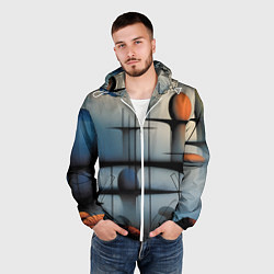 Ветровка с капюшоном мужская Архитектурная абстракция в тумане, цвет: 3D-белый — фото 2