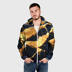 Ветровка с капюшоном мужская Золотая текстура на синем, цвет: 3D-белый — фото 2