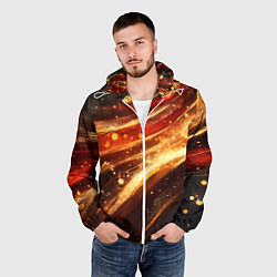 Ветровка с капюшоном мужская Красно-золотая текстура на черном, цвет: 3D-белый — фото 2