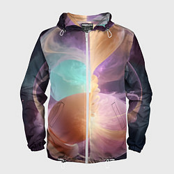 Ветровка с капюшоном мужская Космическая круглая абстракция, цвет: 3D-белый