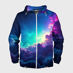 Ветровка с капюшоном мужская Неоновые космические облака, цвет: 3D-белый