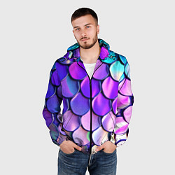 Ветровка с капюшоном мужская Мазки краски с градиентом, цвет: 3D-черный — фото 2