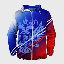 Ветровка с капюшоном мужская Герб России и градиент бело-сине-красный, цвет: 3D-белый
