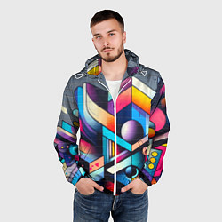Ветровка с капюшоном мужская Геометрическое абстрактное граффити, цвет: 3D-белый — фото 2
