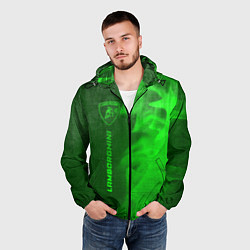 Ветровка с капюшоном мужская Lamborghini - green gradient по-вертикали, цвет: 3D-черный — фото 2