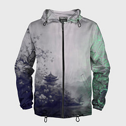 Ветровка с капюшоном мужская Рыбацкий домик на берегу озера, цвет: 3D-черный