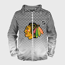 Ветровка с капюшоном мужская Чикаго Блэкхокс - геометрический паттерн с градиен, цвет: 3D-белый