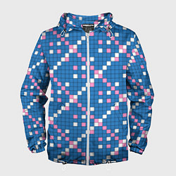 Мужская ветровка Синяя розовая с белым плитка
