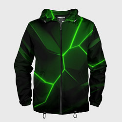 Ветровка с капюшоном мужская Зеленая текстура с неоном, цвет: 3D-черный