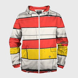 Ветровка с капюшоном мужская Красные полоски, цвет: 3D-белый