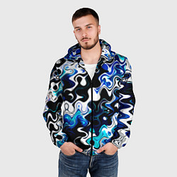 Ветровка с капюшоном мужская Абстракция разлитые краски чёрно-сине-белый, цвет: 3D-черный — фото 2