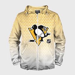 Ветровка с капюшоном мужская Питтсбург Пингвинз - желтый и белый, цвет: 3D-белый