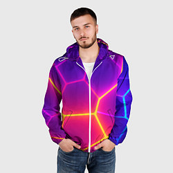 Ветровка с капюшоном мужская Синие плиты с фиолетовым свечением, цвет: 3D-белый — фото 2