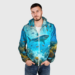 Ветровка с капюшоном мужская Белая акула в коралловом рифе, цвет: 3D-белый — фото 2