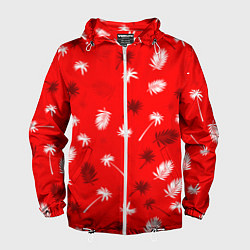 Ветровка с капюшоном мужская Текстура красной гавайской рубашки, цвет: 3D-белый