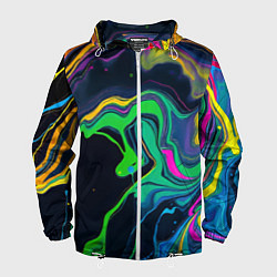 Ветровка с капюшоном мужская Разводы и переливы разноцветной краски, цвет: 3D-белый