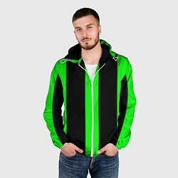 Ветровка с капюшоном мужская Color green black lines, цвет: 3D-белый — фото 2