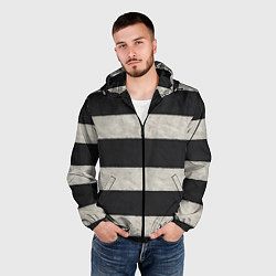 Ветровка с капюшоном мужская Текстурные черно-белые полосы, цвет: 3D-черный — фото 2