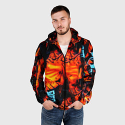 Ветровка с капюшоном мужская Абстрактная текстура рыжего пламени, цвет: 3D-черный — фото 2