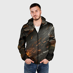 Ветровка с капюшоном мужская Искры метала под камуфляжем, цвет: 3D-черный — фото 2