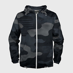 Ветровка с капюшоном мужская Текстура - камуфляжная синяя ткань, цвет: 3D-белый