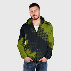 Ветровка с капюшоном мужская Абстрактная текстура в зеленом, цвет: 3D-черный — фото 2