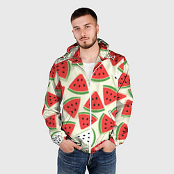 Ветровка с капюшоном мужская Арбузный паттерн, цвет: 3D-белый — фото 2