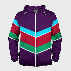 Ветровка с капюшоном мужская Фиолетовый с полосами, цвет: 3D-белый