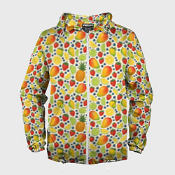 Ветровка с капюшоном мужская Ягоды и фрукты паттерн, цвет: 3D-белый