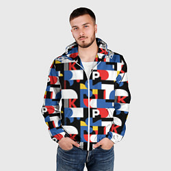 Ветровка с капюшоном мужская Геометрия букв, цвет: 3D-белый — фото 2