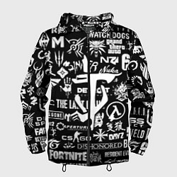 Ветровка с капюшоном мужская Doom логотипы всех игр, цвет: 3D-черный