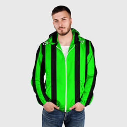 Ветровка с капюшоном мужская Color black and green stripes, цвет: 3D-белый — фото 2