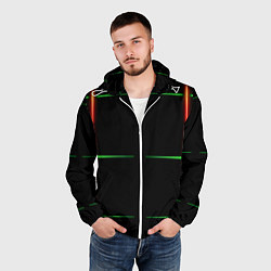 Ветровка с капюшоном мужская Color black green orange stripes, цвет: 3D-белый — фото 2