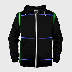 Ветровка с капюшоном мужская Color black green purple stripes, цвет: 3D-белый