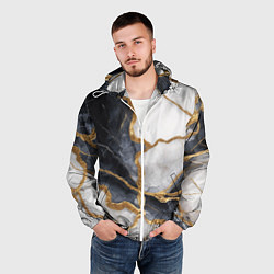 Ветровка с капюшоном мужская Мрамор белый и черный с золотом, цвет: 3D-белый — фото 2